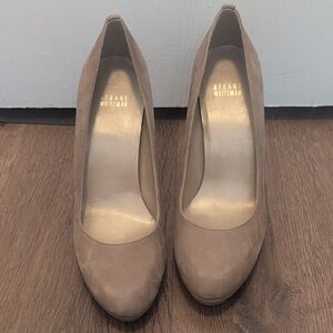 Stuart Weitzman Taupe Suede Almond-Toe Pumps